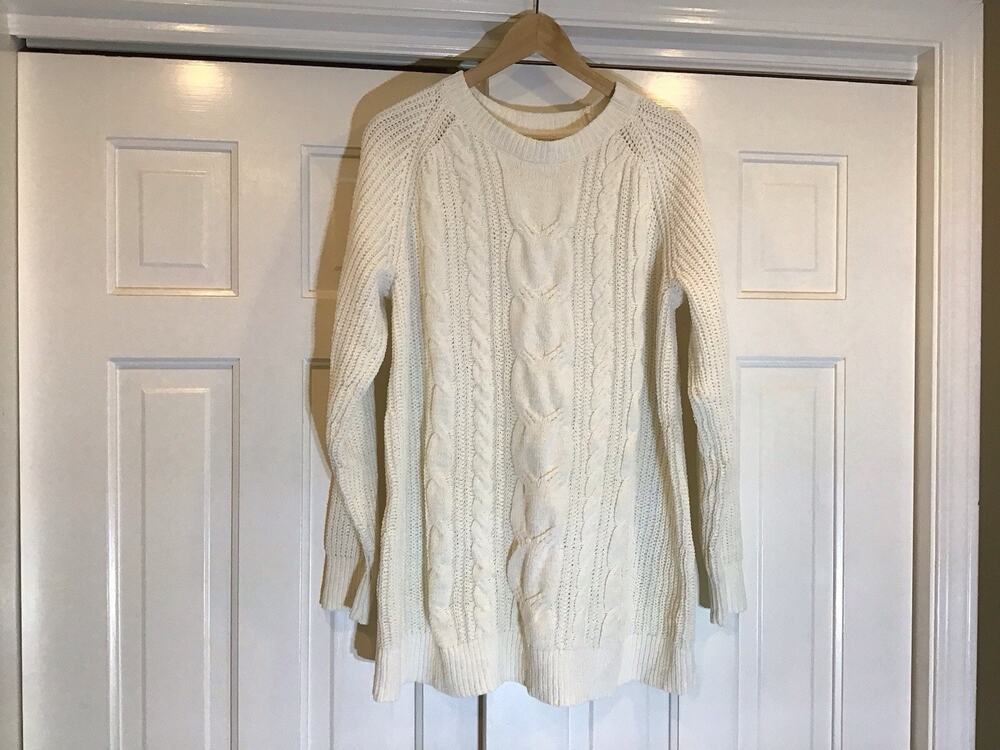 J.Jill Chenille Cable Knit Fisherman Ivory Sweater Women Sz L Classic Old Money